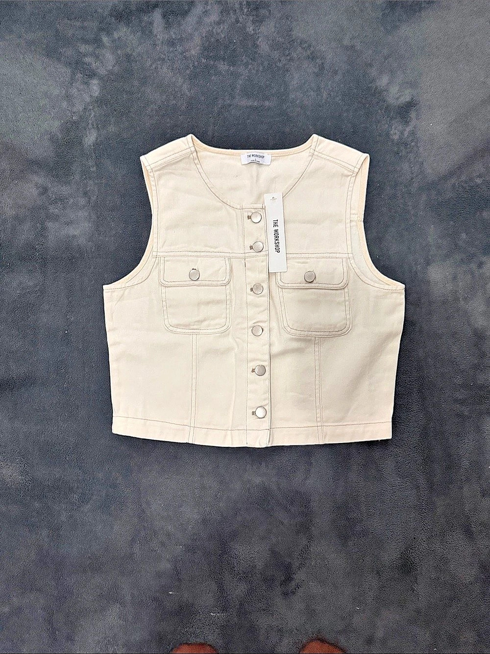 The Workshop Cotton Utility Vest in Cream NWT